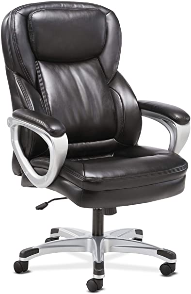 Sadie Executive Computer Chair- Fixed Arms for Office Desk, Black Leather (HVST325)