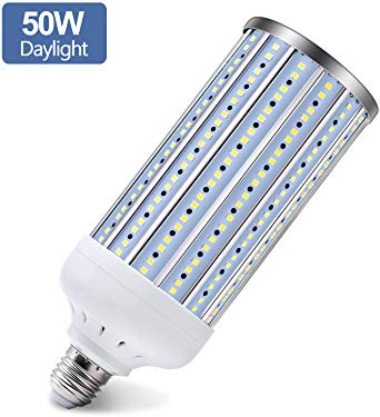 Super Bright 50W (350W Equivalent 5000Lumen) LED Corn Light Bulb, E26/E27 Medium Base, 6500K Daylight White, for Indoor Outdoor Large Area Lighting, Garage Factory Warehouse Backyard, Basement