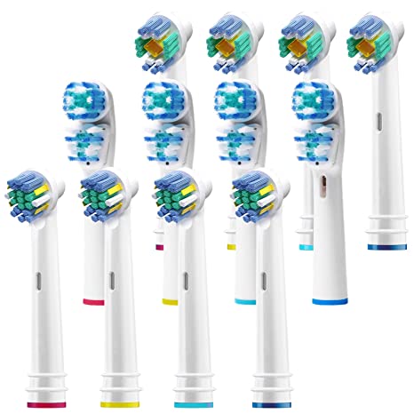 Replacement Brush Heads Compatible with Oral b Braun- 12 Electric Toothbrush Heads for Oralb- Double Clean, Floss & 3D PRO White Brushes- Fits the Kids Pro 1000 Sonic Flossaction Dual, Cross, & More