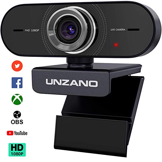 Unzano Webcam for Streaming HD 1080P - Computer Camera PC Laptop Mac Web Cam with Microphone for Gaming, Video Calling, Recording, Conferencing/Dual Mic, USB Plug & Play, 306 Degree Rotatable