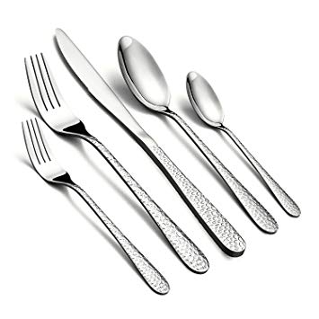 Silverware Set, HaWare 40-Piece Flatware Set, Stainless Steel Cutlery Set, Service for 8, Hammered Mirror Finished, Dishwasher Safe