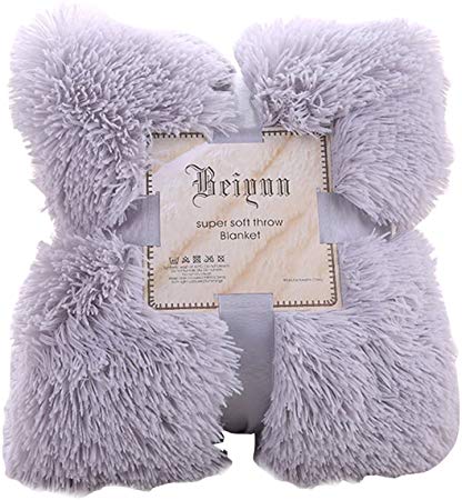Urijk Super Soft Shaggy Faux Fur Throw Blanket, Ultra Plush Reversible Decorative Throw Blanket, Fuzzy Fluffy Elegant Cozy Microfiber Blanket for Couch Bed Chair Living Room Photo Props, 50"W x 60"L