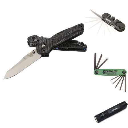 Benchmade 940-1 Osborne AXIS Lock Knife Carbon Fiber (3.4" Stonewash) S90V   Smiths PP1 Pocket-PAL Manual Knife Sharpener   Bondhus 12632 GorillaGrip Set of 8 Star Fold-up Keys (sizes T6-T25)   Fenix E01BK E01 Keychain LED Flashlight