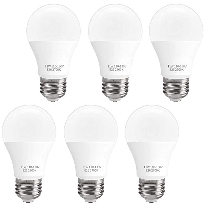 SUNMEG LED Light Bulbs 100 Watt Equivalent, 11W A19 LED Bulb, E26 Base Light Bulb, 1000 Lumens,120VAC, UL Listed (A60-11W-6P-2700K)