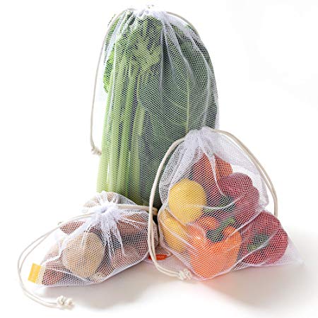 NZ Home Zero Waste Reusable Produce Bags | Cotton Double Drawstring | Multiple Sizes in White | Extra Strong, Washable, See Through with Tare Weight Labels | Set of 6