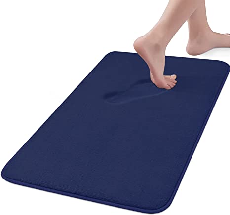 MAYSHINE Memory Foam Non-Slip Bathroom Rugs, Water Absorbent Machine Wash Fast Dry Luxury Soft Bathmat (17x24 Inches, Navy Blue)