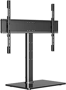 Suptek Reinforced Universal TV Stand for Large TVs in 37-75 inch, Upgraded Height Adjustment Table Top Tall TV Stand Mount, Heavy Duty TV Replacement Stand with Tempered Glass Base Up to 99lbs, TS203