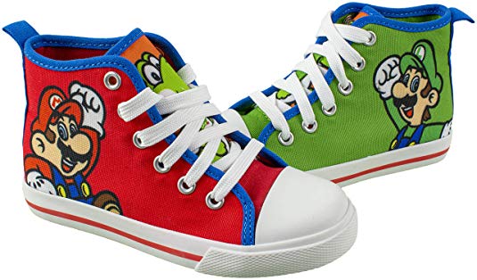 Super Mario Brothers Mario and Luigi Kids Shoe, Nintendo Hi Top Tennis Shoes Sneaker with Laces,Toddlers and Kids, size 7 to 3