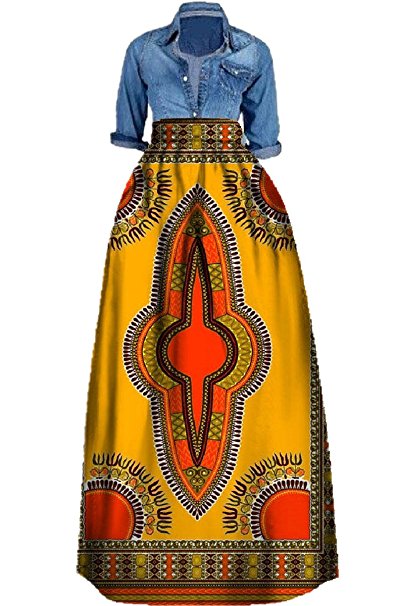 Huiyuzhi Women's African Print Skirts Long Maxi Skirt Dashiki Ball Gown