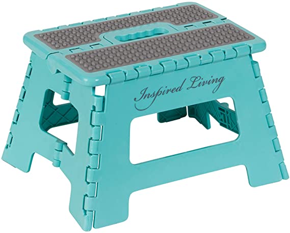 Inspired Living Folding Step Stool Heavy Duty, 9" High, Ocean Blue