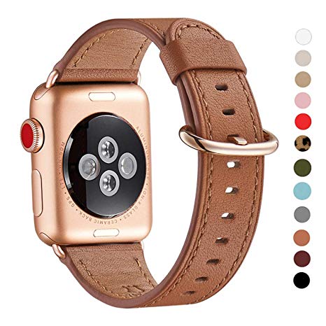 WFEAGL Compatible iWatch Band 38mm 40mm, Top Grain Leather Band with Gold Adapter (The Same as Series 5/4/3 with Gold Aluminum Case in Color) for iWatch Series 5/4/3/2/1 (Brown Band Rosegold Adapter)