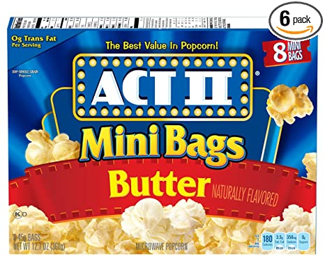 ACT II Butter Microwave Popcorn, 8-Count 1.6-oz. Mini Bags (Pack of 6)