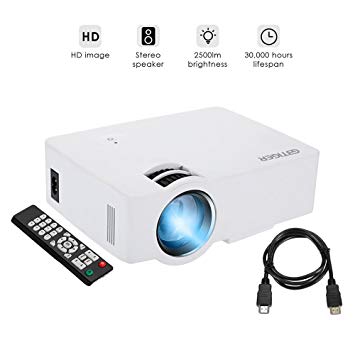 GBTIGER Full HD 2500 Lumens Projector Portable Mini Home Theater 800 x 480 Pixels Support 1080P with VGA HDMI USB SD Card Slot for Home Theater Video Projector Cinema Movie Party Games, White