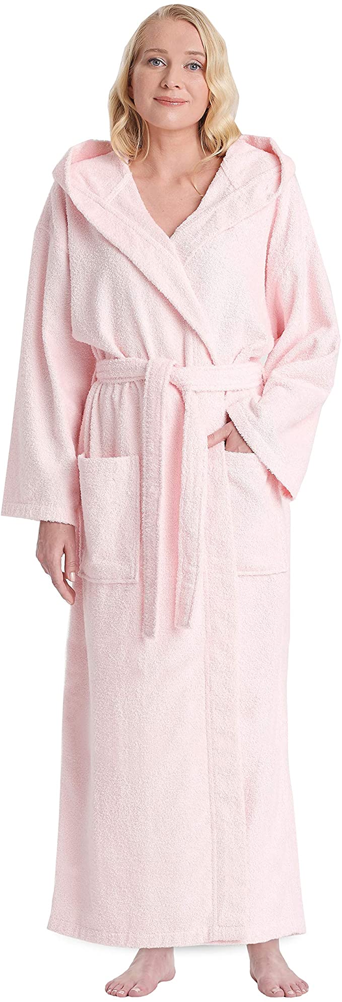 Arus Women's Hooded Classic Bathrobe Turkish Cotton Robe with Full Length Options