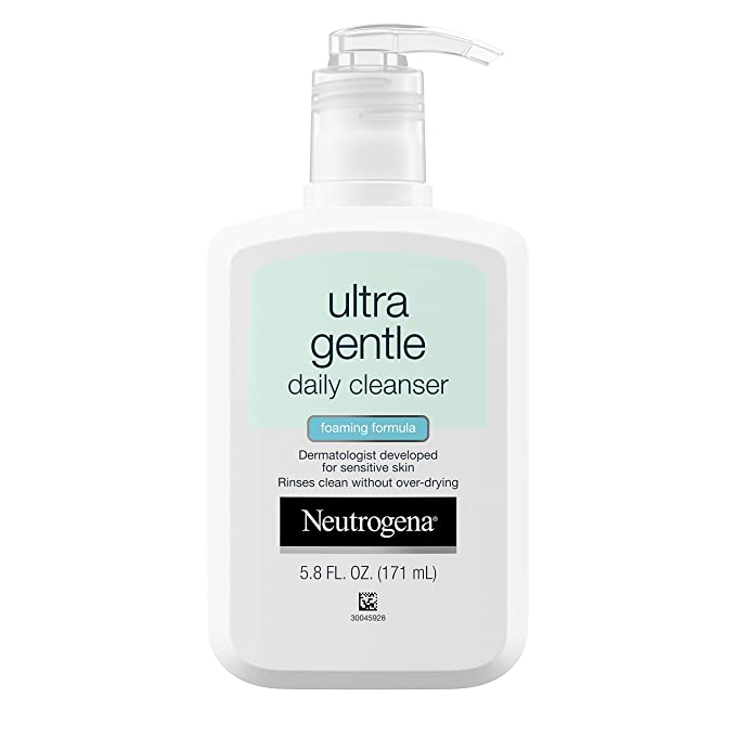 Neutrogena Ultra Gentle Daily Facial Cleanser for Sensitive Skin, Oil-Free, Soap-Free, Hypoallergenic & Non-Comedogenic Foaming Face Wash to Remove Dirt, Makeup & Impurities, 5.8 fl. oz