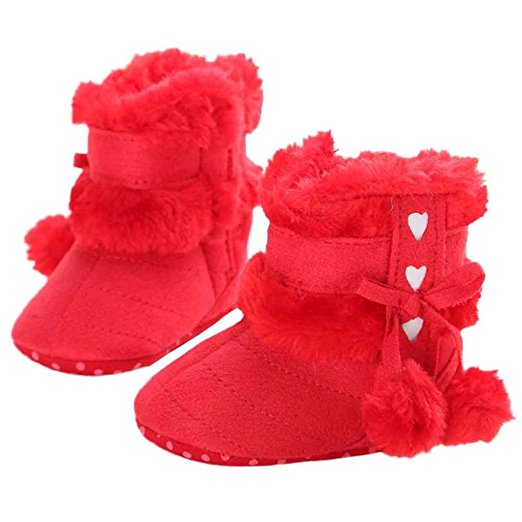 Voberry® Baby Toddler Girls Knit Soft Winter Warm Snow Boot Fur Trimmed Pom Pom Boots