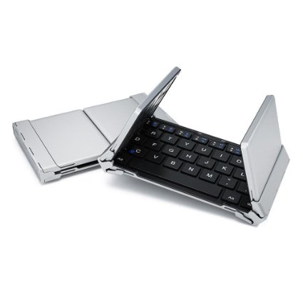 iClever Foldable Bluetooth Keyboard Ultraslim Mini Portable Wireless Keyboard for iOS Android Windows with Carry Pouch and Built-in Rechargeable Battery , Aluminum Alloy