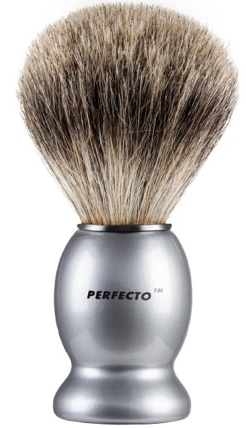 Perfecto 100 Pure Badger Shaving Brush-Silver Colored Handle- Engineered to deliver the Best Shave of Your Life No Matter what method you use Safety Razor Double Edge Razor Staight Razor or Shaving Razor This is the Best Badger Brush