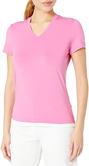 PGA TOUR Women's Short Sleeve Airflux Solid Top with Side Ruching