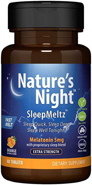 Nature's Night Sleep Meltz, 5mg Melatonin   Sleep Blend, Extra Strength, 2 Month Supply, Natural Flavor, Sugar Free, Vegan, Non-GMO, Drug Free