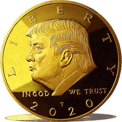 Donald Trump Replica Gold Piece, 45th Presidential Edition 24kt Gold Plated Coin, Gift Box, Certificate of Authenticity, Display Case and Stand (2020 Gift Box)