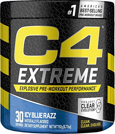 CELLUCOR C4 Extreme Pre Workout Powder, ICY Blue Razz, 30 Servings, Preworkout Energy Drink for Men & Women with 200mg Caffeine, 2g Beta Alanine, 1g Creatine Nitrate, and 1g Nitric Oxide Booster