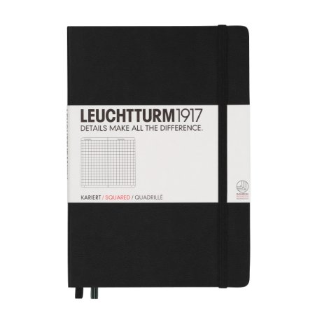 Leuchtturm Medium Notebook, Squared, 5.75 x 8.25 inches, Black (LBL12)