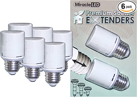 MiracleLED 604831 U.L. Listed Premium Socket Extenders for LED CFL and Incandescent light bulbs, 6 Pack (Three 2-Packs)