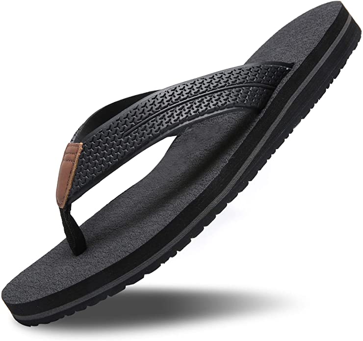 MATRIP Men's Comfort Lightweight Rubber Wide Flip Flops,Soft Cushion Non Slip Thong Sandals with Arch Support Size:7-15
