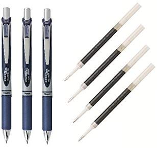 Pentel EnerGel Deluxe RTX Liquid Gel Ink Pen Set Kit, Pack of 3 with 4 Refills (Navy Blue - 0.7mm)