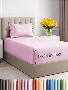 Extra Deep Pocket Twin Sheets - 3 Piece Breathable & Cooling Bed Sheets - Hotel Luxury Bed Sheet Set - Soft, Wrinkle Free & Comfy - Easily Fits Extra Deep Mattresses - Deep Pocket Light Pink Sheets