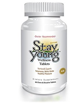 Stay Young AM - 60 Chewable Tablets - Natural Sleep Aid, Nitric Oxide Booster, Anti-Aging Formula, Regain Youth, Telomeres Support Supplement