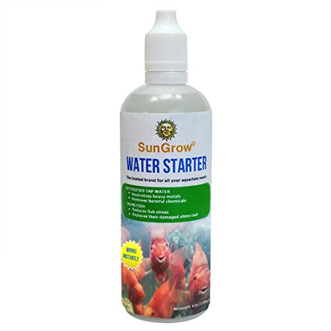 SunGrow Water Starter - Tap Water Conditioner: For Aquarium & Pond: Calms fish during Water Change: Protects fish with Aloe Vera extract