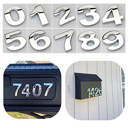 BetLight 10 Pieces Self-Adhesive House Numbers- 2.75 Inch High Door Address Stickers for Apartment/Mailbox Number,Silver