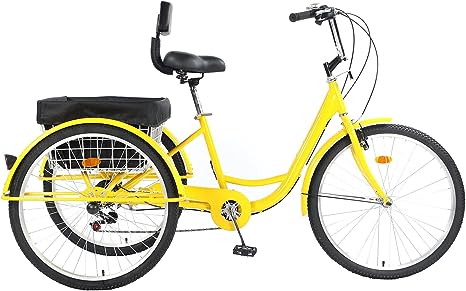 TUOKE 26 inch Adult Tricycle, 7 Speed 3 Wheel Bike for Women Men Seniors, Cruise Trike Bike with Shopping Basket & Lock, Adjustable Seat, Multiple Colors