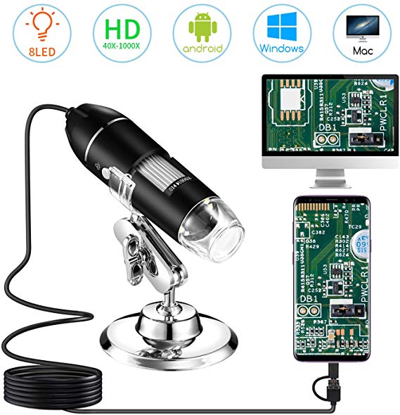 USB Digital Handheld Microscope, STPCTOU 40 to 1000x Magnification Endoscope 8 LED Mini Camera with OTG Adapter and Metal Stand Compatible with Mac Window 7 8 10 Android Linux
