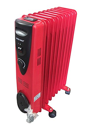 9 Fin 2000w Electric OIL FILLED RADIATOR Heater With Thermostat Control - RED