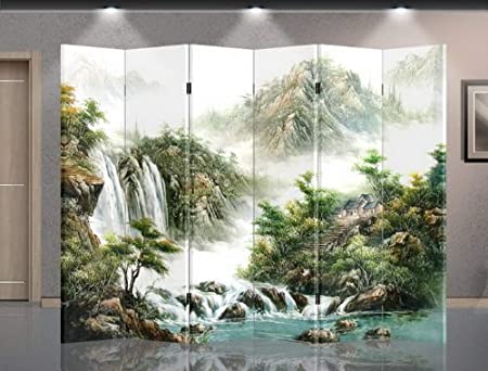 Asian Home Double Sided Canvas Screen Room Divider - Mountain View