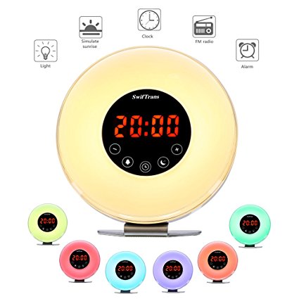 Wake Up Light, Sunrise & Sunset Simulation Alarm Clock, Memory Battery with Adjustable Brightness /7 Colors/6 Sounds, Snooze, FM Radio, Touch Control Function for Adults and kids
