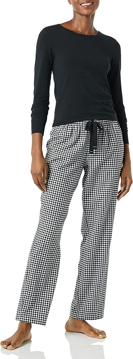 Amazon Essentials Womens Long Sleeve Knit Top and Lightweight Flannel Pajama Pant Set