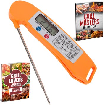 Premium Instant Read Cooking Thermometer with Long Probe - It is Small, Ultra Fast, Electronic, Digital, Accurate Kitchen Tool - Can Be Used For Barbecue, Grilling, Meat, Baking, Food, BBQ (Orange)