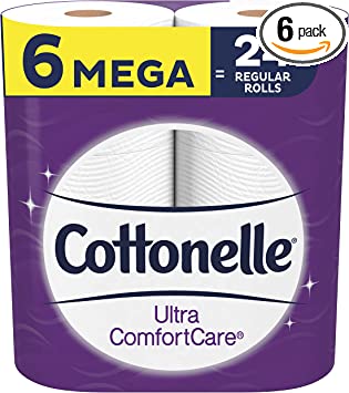 Cottonelle Ultra ComfortCare Toilet Paper, 6 Mega Rolls, Soft Bath Tissue (6 Mega Rolls = 24 Regular Rolls)