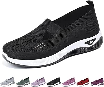 Women's Woven Orthopedic Breathable Soft Walking Shoes Slip-on Diabetic Hands Free Foam Shoes Wide Width with Arch Support Comfort Non Slip Work Sneakers Loafers