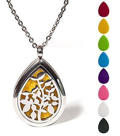 Aromatherapy Essential Oil Diffuser Necklace Jewelry - Hypoallergenic Surgical Stainless Steel Locket Pendant with 24 Inch Chain with Reusable Washable Pads