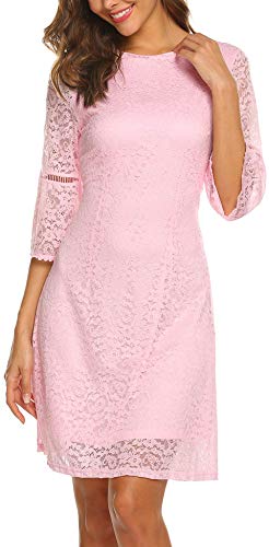 Zeagoo Women's 3/4 Flare Sleeve Floral Lace Elegant A-Line Cocktail Party Mini Dress