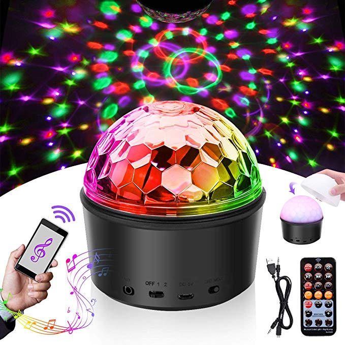 Disco Ball Light,SOLMORE LED Disco Ball Night Lamp Party Lights DJ Light 9W 9Colors Projection Night Light Sound Activated Strobe Light Wireless Phone Connection with Remote for Kids Dance Bedroom