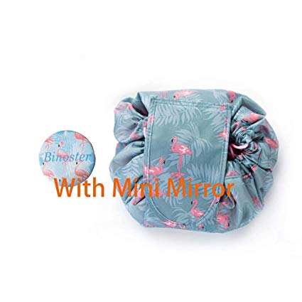 Large Capacity Lazy Makeup Toiletry Bag Drawstring Portable Travel Casual Waterproof Quick Pack Magic Makeup Storage Bag Perfect for Women Girls (Flamingo)