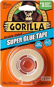 Gorilla Super Glue Tape, Multi-Purpose, Permanent, Double Sided, High Tack, 5/8in x 20ft, Clear (Pack of 1)