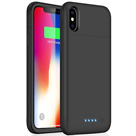 iPhone X 10 Battery Case, Feob 5200mAh Rechargeable Portable Power Charging Case for iPhone X (5.8 inch) Extended Battery Juice Pack Protective Charger Case Ultra Thin (Black)
