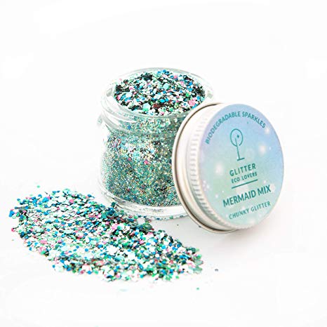 Mermaid Mix biodegradable chunky eco glitter (8g) by Eco Lovers. Biodegradable glitter for face, body and hair